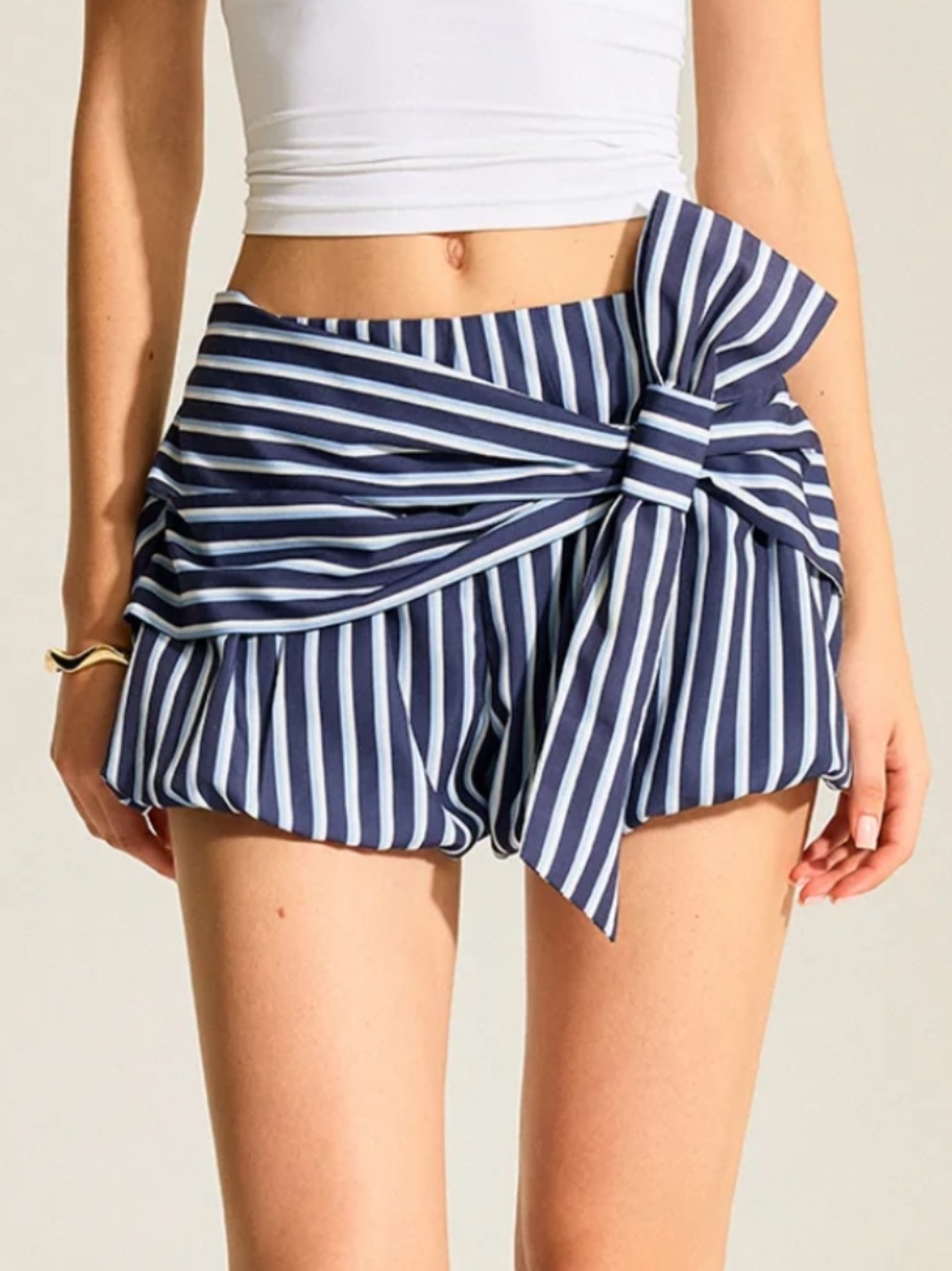 Cosmina Striped Bubble Skort With Oversized Bow 4